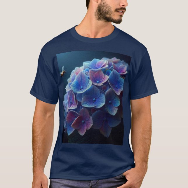 Hydrangeas Floral Lila und blau T-Shirt (Vorderseite)