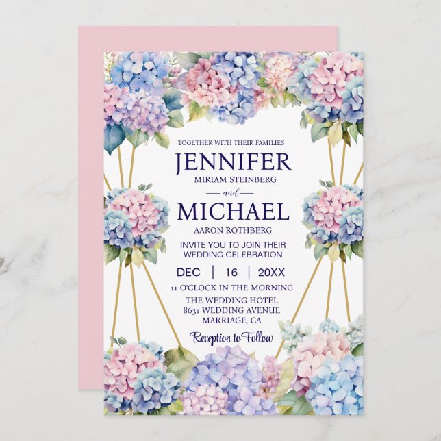 Hydrangeas Frühlingsblumen Hochzeitseinladungen Einladung (Vorne/Hinten)