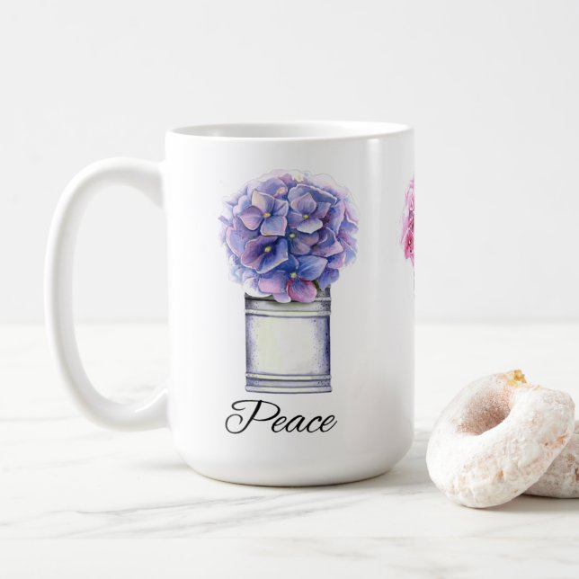 Hydrangeas für Inspirationswasser Kaffeetasse (Mit Donut)