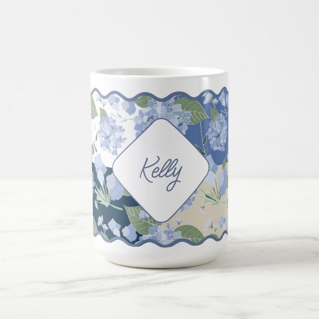 Hydrangeas Girly Patchwork Personalisiert Coastal Kaffeetasse (Mittel)