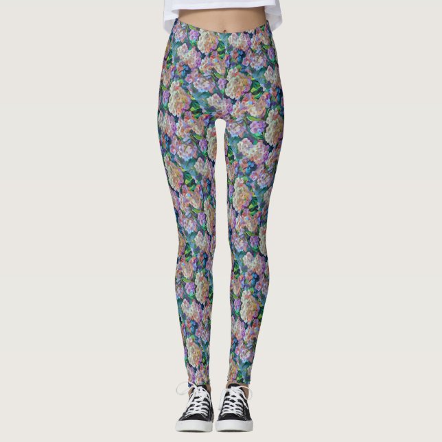 Hydrangeas Hortensia Abstrakte Kunst Leggings (Vorderseite)