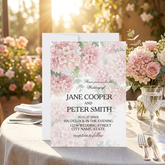 Hydrangeas pastel pink colours. Wedding Invitation Einladung (Von Creator hochgeladen)