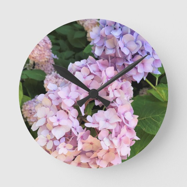 Hydrangeas Runde Wanduhr (Vorderseite)