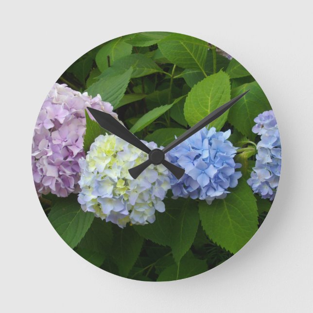 Hydrangeas Runde Wanduhr (Vorderseite)