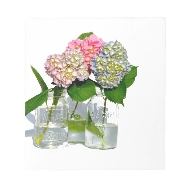 Hydrangeas und Mason jar Notizblock (Vorderseite)