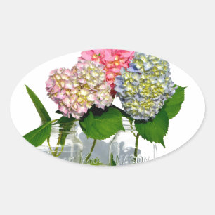 Hydrangeas und Mason jar Ovaler Aufkleber