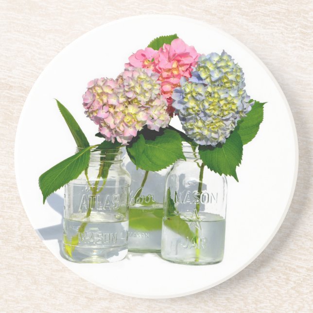 Hydrangeas und Mason jar Sandstein Untersetzer (Vorne)