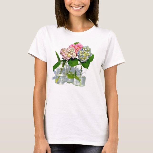 Hydrangeas und Mason jar T-Shirt (Vorderseite)