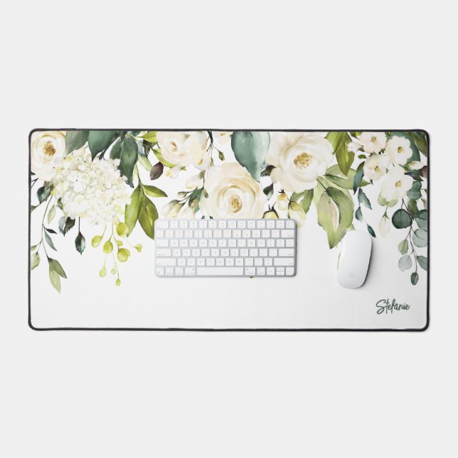 Hydrangee und Rose Personalisiert Schreibtischunterlage (Tastatur & Maus)