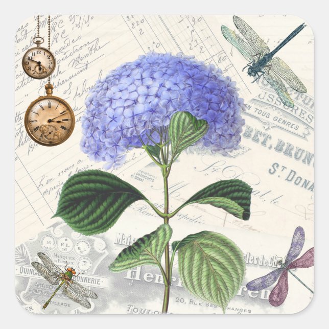 Hydrangeen-Collage Quadratischer Aufkleber (Vorderseite)