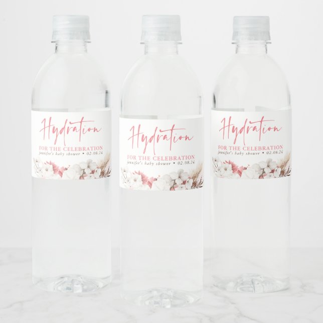 Hydration für die Feier - Rosa Blütenzeit Wasserflaschenetikett (Flaschen)