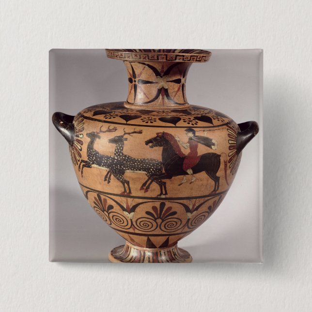 Hydria, Szene jagend, veralteter Grieche, schwarze Button (Vorderseite)
