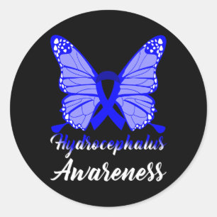 Hydrocephalus Awareness Butterfly Blue Ribbon Supe Runder Aufkleber