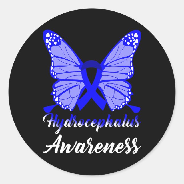 Hydrocephalus Awareness Butterfly Blue Ribbon Supe Runder Aufkleber (Vorderseite)