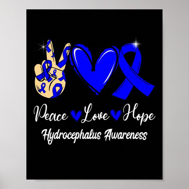 Hydrocephalus Awareness Peace Liebe Hope Blue Ribb Poster (Vorne)