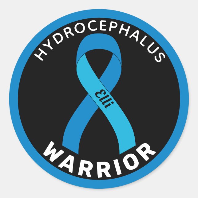 Hydrocephalus Warrior Ribbon Black Round Sticker (Vorderseite)