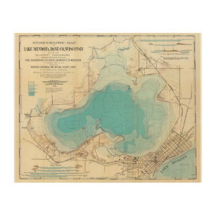 Hydrografischer Karte See Mendota Holzdruck