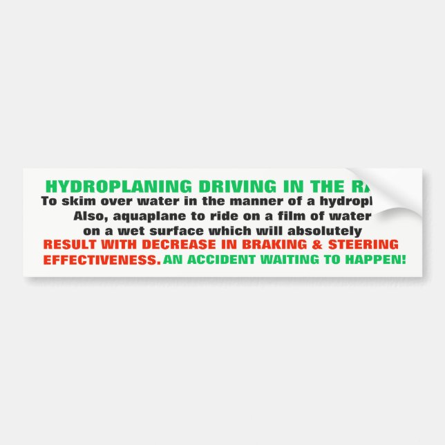 HYDROPLANING DEFINITION FÜR DIE DUMMEN FAHRER AUTOAUFKLEBER (Vorne)