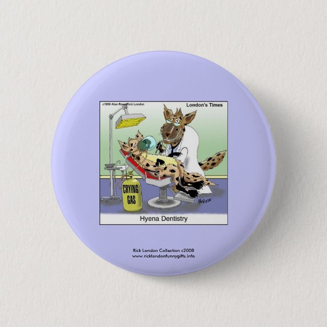 Hyena Dentistry Cartoon Funny Novelty Button (Vorderseite)