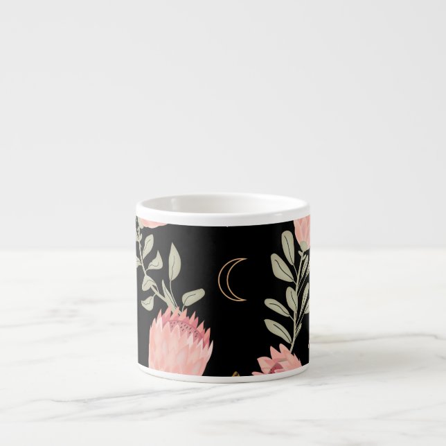Hyena & Protea: Dunkles Vintages Muster Espressotasse (Vorderseite)