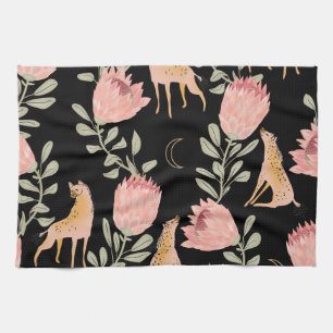 Hyena & Protea: Dunkles Vintages Muster Geschirrtuch