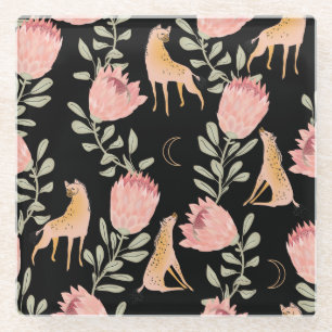 Hyena & Protea: Dunkles Vintages Muster Glasuntersetzer