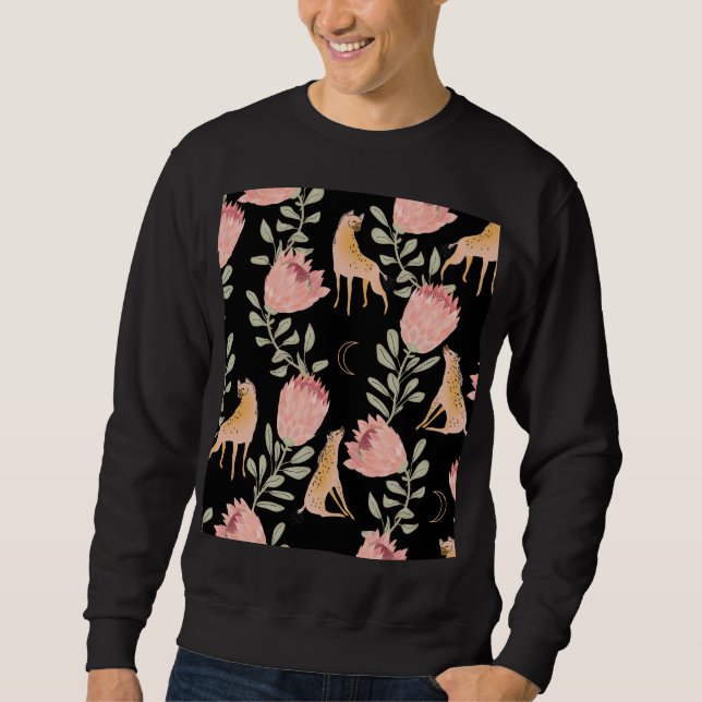 Hyena & Protea: Dunkles Vintages Muster Sweatshirt (Vorderseite)