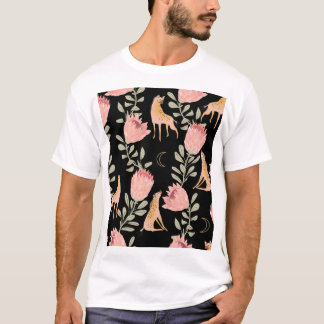 Hyena & Protea: Schwarzer Hintergrund Nahtlos T-Shirt