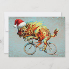 Hyena Reiten mit dem Fahrrad Weihnachtsmannmütze Feiertagskarte