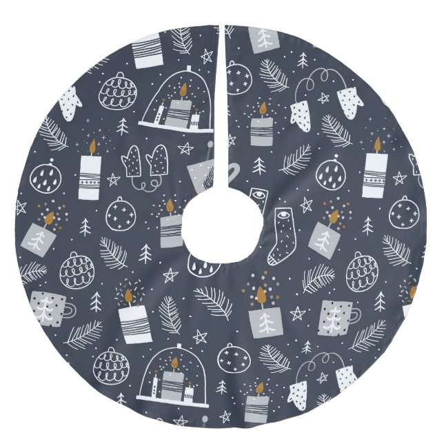 Hygee dunkelblaue, gemütliche Kerzen Fingerhut Polyester Weihnachtsbaumdecke (Vorderseite)