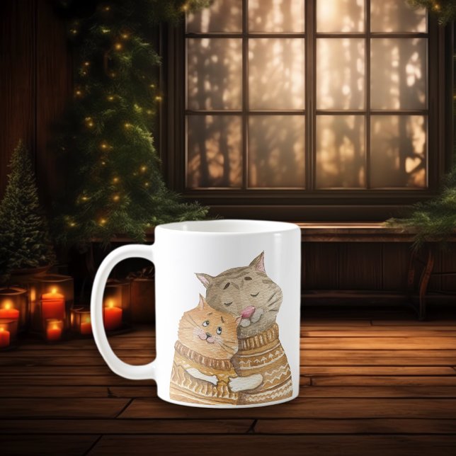 Hygge Cat Hugs Schnürsenkel in warmen Winter Sweat Kaffeetasse (Von Creator hochgeladen)