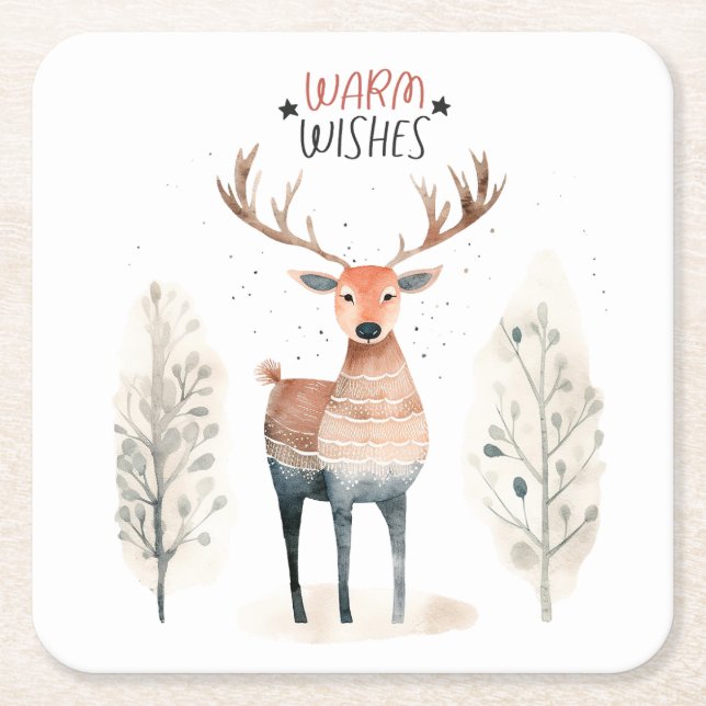 Hygge Christmas Deer Rechteckiger Pappuntersetzer (Vorderseite)
