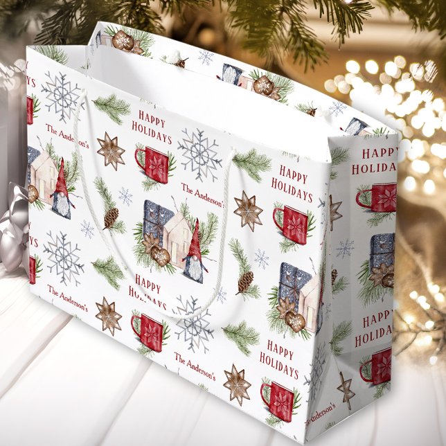 Hygge Christmas Gnome Nordic Holidays Name Große Geschenktüte (Hygge Christmas Gnome Nordic Holidays Name Large Gift Bag)