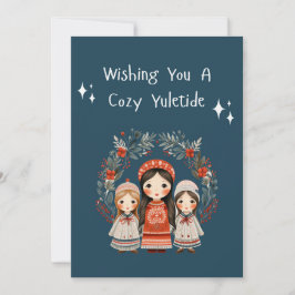 Hygge Christmas Mother and Daughters Wreath Feiertagskarte