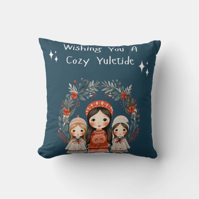 Hygge Christmas Mother and Daughters Wreath Kissen (Vorderseite)