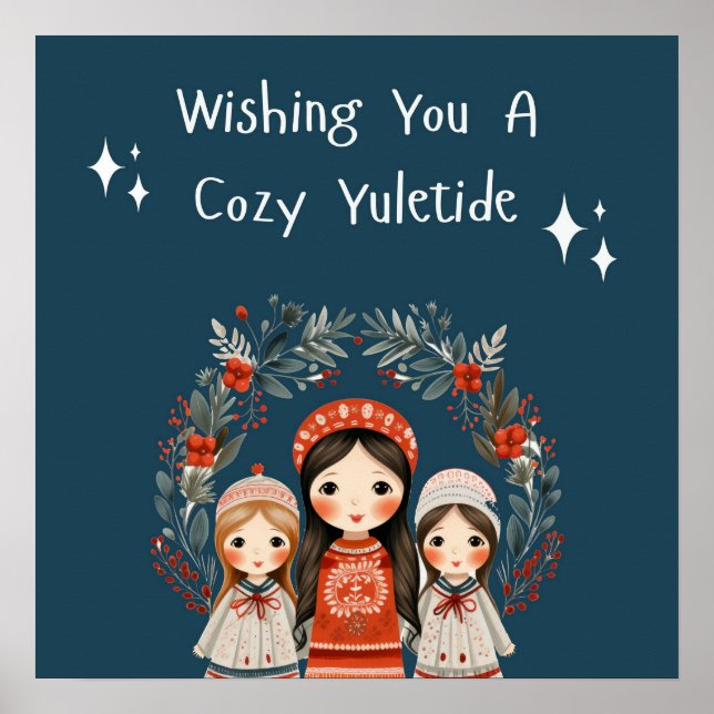 Hygge Christmas Mother and Daughters Wreath Poster (Vorne)