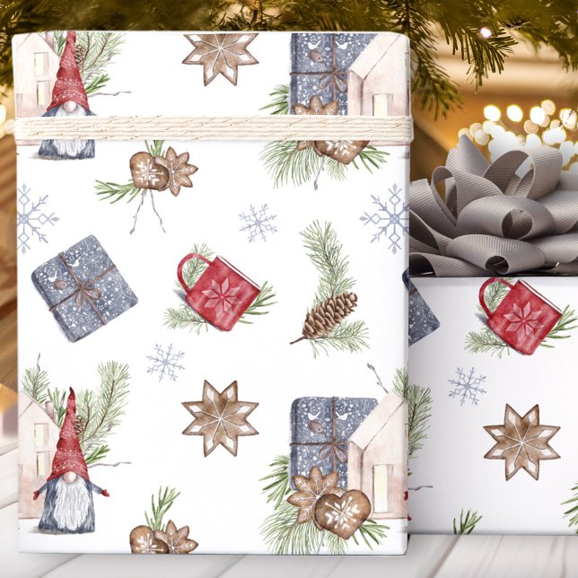 Hygge Christmas Niedlich Gnome Nordic Holidays Geschenkpapier (Hygge Christmas Cute Gnome Nordic Holidays Wrapping Paper)