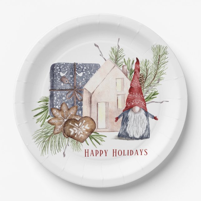 Hygge Christmas Niedlich Gnome Nordic Holidays Nam Pappteller (Vorderseite)
