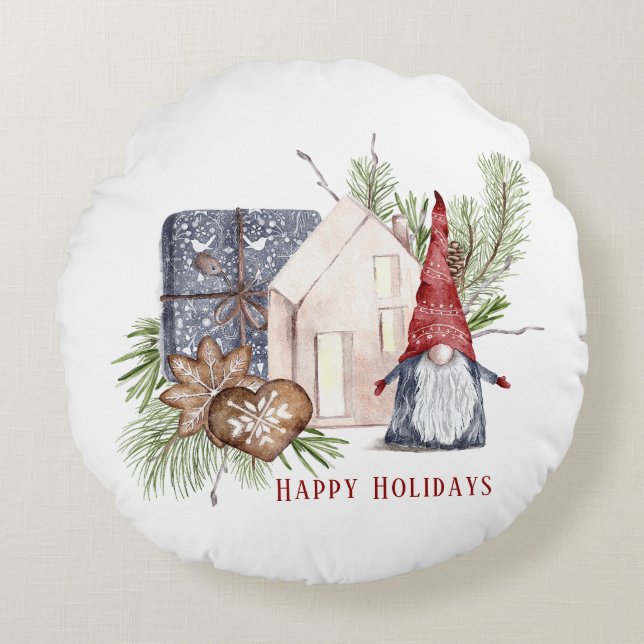Hygge Christmas Niedlich Gnome Nordic Holidays Rundes Kissen (Vorderseite)