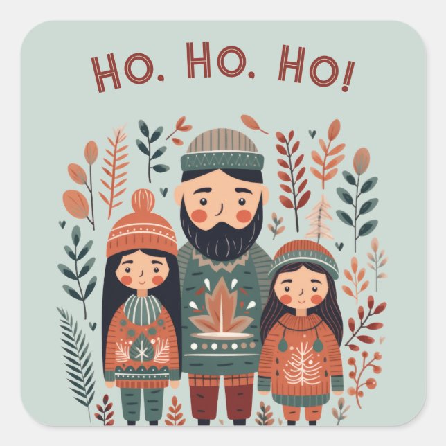 Hygge Christmas Scandinavian Cozy Family Quadratischer Aufkleber (Vorderseite)