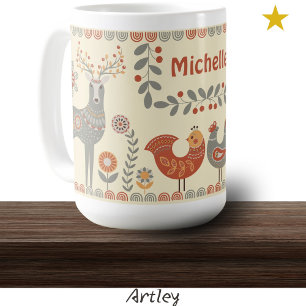 Hygge Folk Art Animals Individuelle Name Kaffeetasse
