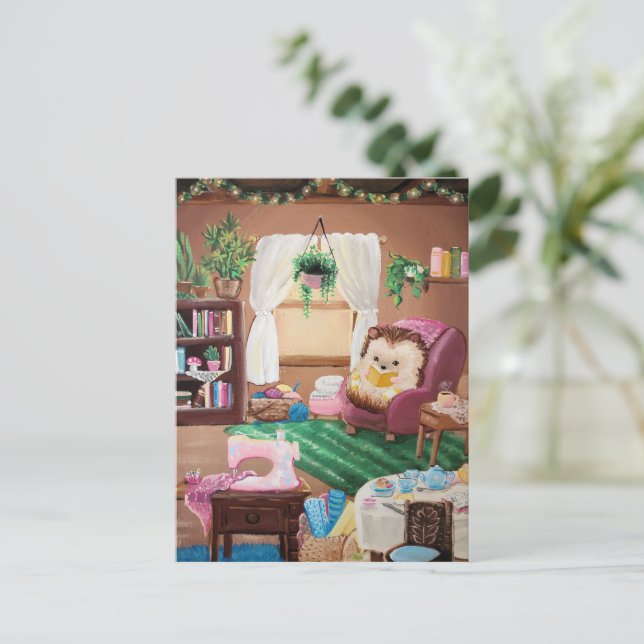Hygge Igel Postkarte (Stehend Vorderseite)