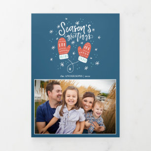 Hygge Mittens Tri Fold Weihnachtsfeiertag Dreifach Gefaltete Karte