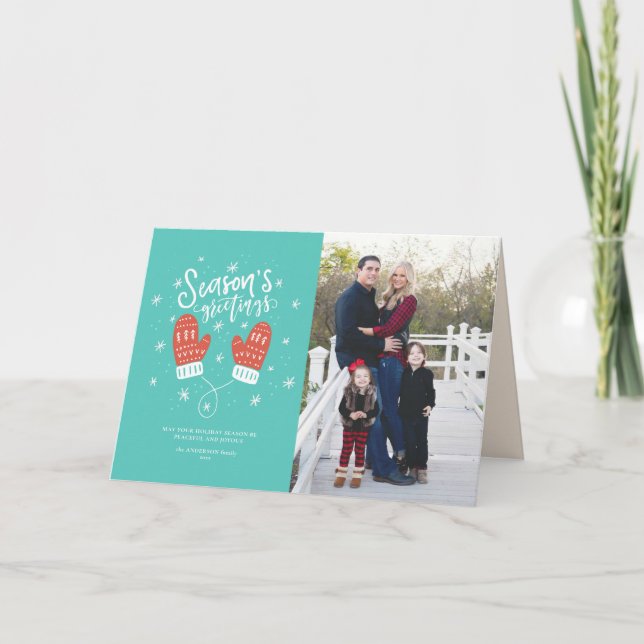 Hygge Mittens Weihnachtskarte Faltkarte Feiertagskarte (Vorderseite)