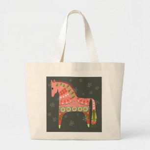 Hygge Pferd mit Schneeflocken und Hearts Tote Bag Jumbo Stoffbeutel