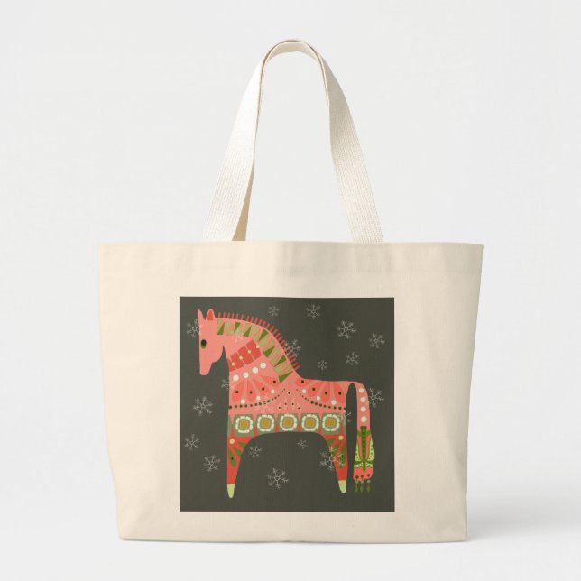 Hygge Pferd mit Schneeflocken und Hearts Tote Bag Jumbo Stoffbeutel (Vorne)