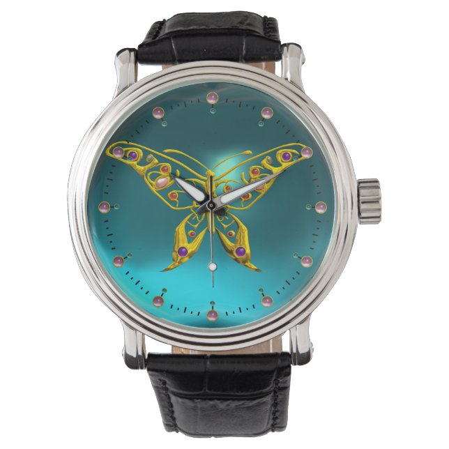 HYPER BUTTERFLY, Aquamarin Türkisblau Armbanduhr (Vorderseite)