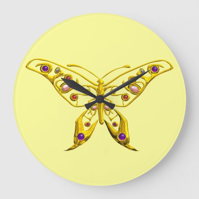 HYPER BUTTERFLY, gelb Große Wanduhr (Vorderseite)