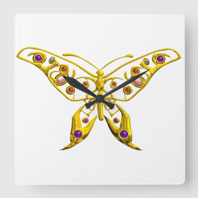 HYPER BUTTERFLY, gelb Quadratische Wanduhr (Vorderseite)