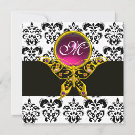 HYPER-BUTTERFLY-MONOGRAM, Schwarz-weißer Damast, r Einladung